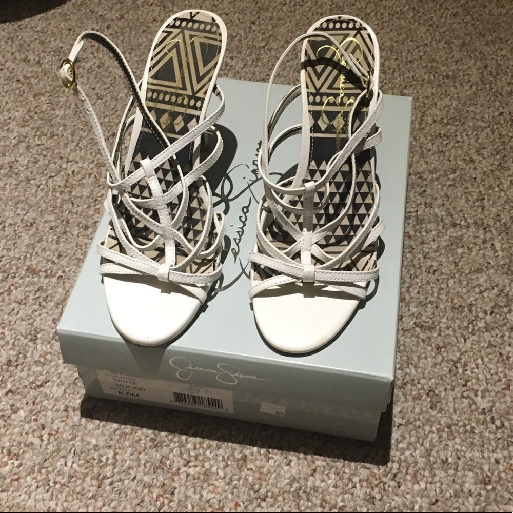 Jessica Simpson white strappy heels